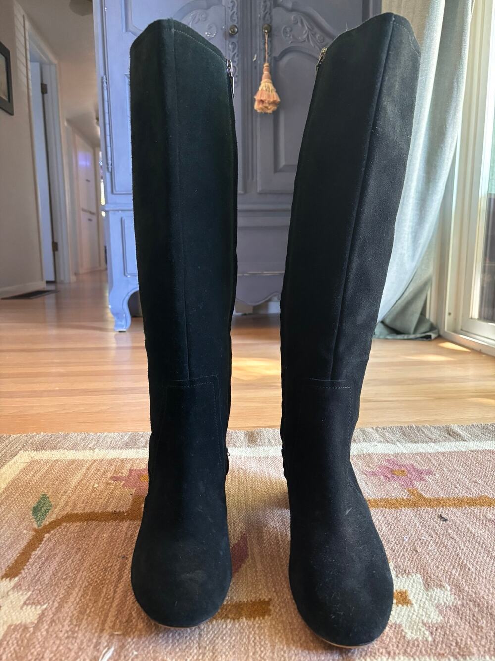 Clarks Black Suede Knee High Boots Women’s Size 9  Block Heel